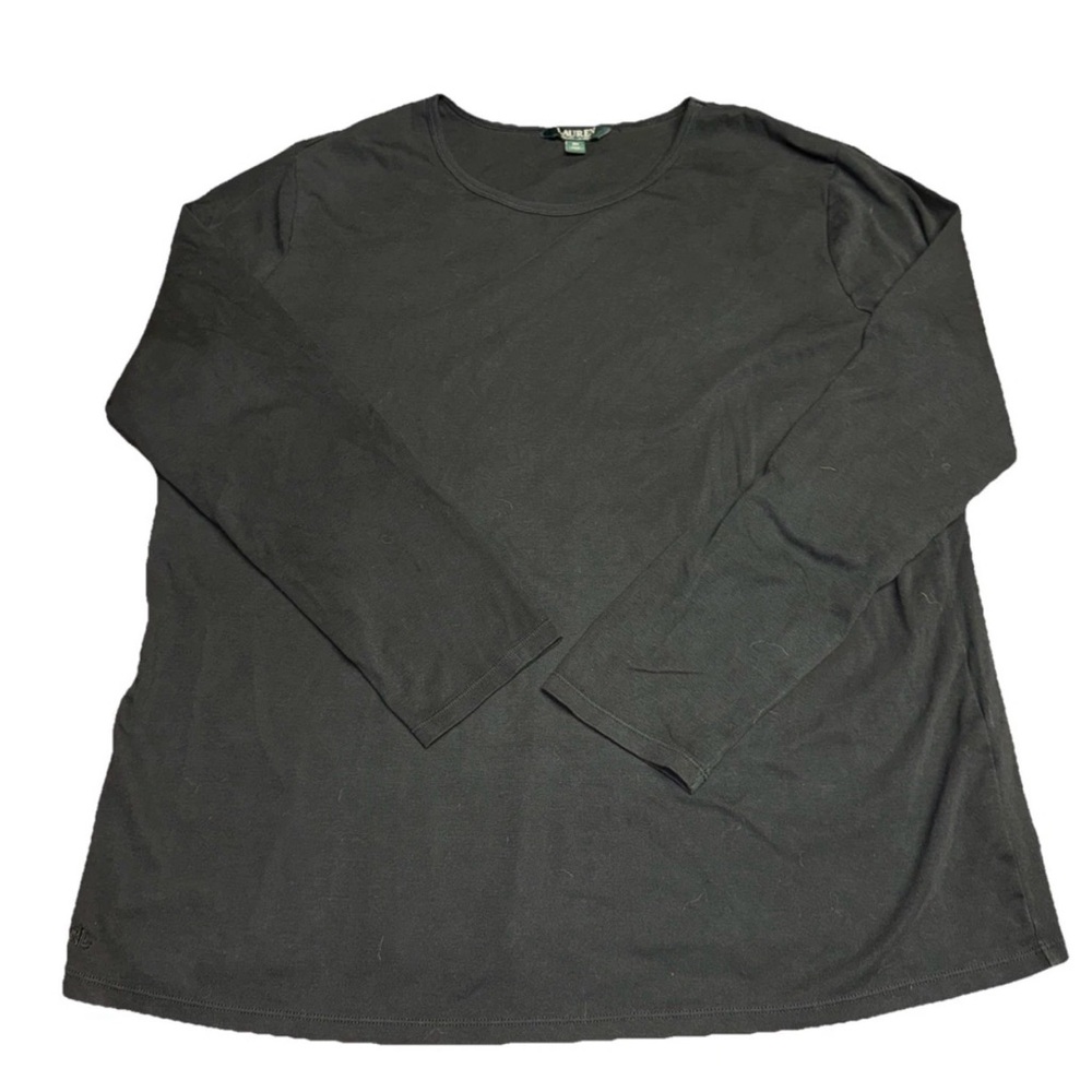Lauren Ralph Lauren Shirt Women 3XL Top Black Long Sleeve Tunic Blouse Preppy